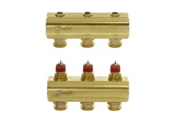 Коллектор Danfoss FHF 3 1 х3/4 , 3вых., c клапанами, латунь, (компл) 088U0503 - фото 4496786