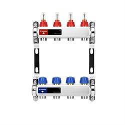 Коллектор Varmega VM151 1 х3/4 , 4вых., c вентилями, с расходомерами, сталь нерж., синий VM15104 - фото 4497074