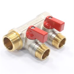Коллектор General Fittings 6200 3/4 х1/2 , 2вых., c шаровыми кранами, латунь никелир. 620056N0504R2A - фото 4497520