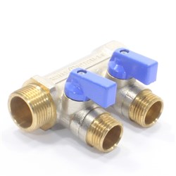 Коллектор General Fittings 6200 3/4 х1/2 , 2вых., c шаровыми кранами, латунь никелир. 620056N0504B2A - фото 4497605