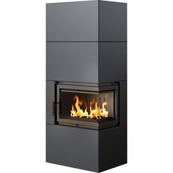 Готовый дровяной каминокомплект Kratki SIMPLE Box черный с топкой BS, правый угол M130519 - фото 5562088