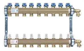 Коллектор Watts HKV-T 1 х3/4 , 9вых., c клапанами, с расходомерами, латунь, (компл), в сборе 10004203