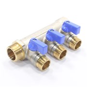 Коллектор General Fittings 6200 3/4 х1/2 , 3вых., c шаровыми кранами, латунь никелир. 620056N0504B3A