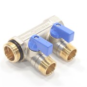 Коллектор General Fittings 6200 3/4 х1/2 , 2вых., c шаровыми кранами, латунь никелир. 6200R6N0504B2A